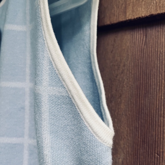 French Connection Sleeveless Round Neck White Check Blue Knit Mini Dress XL - Picture 3 of 11